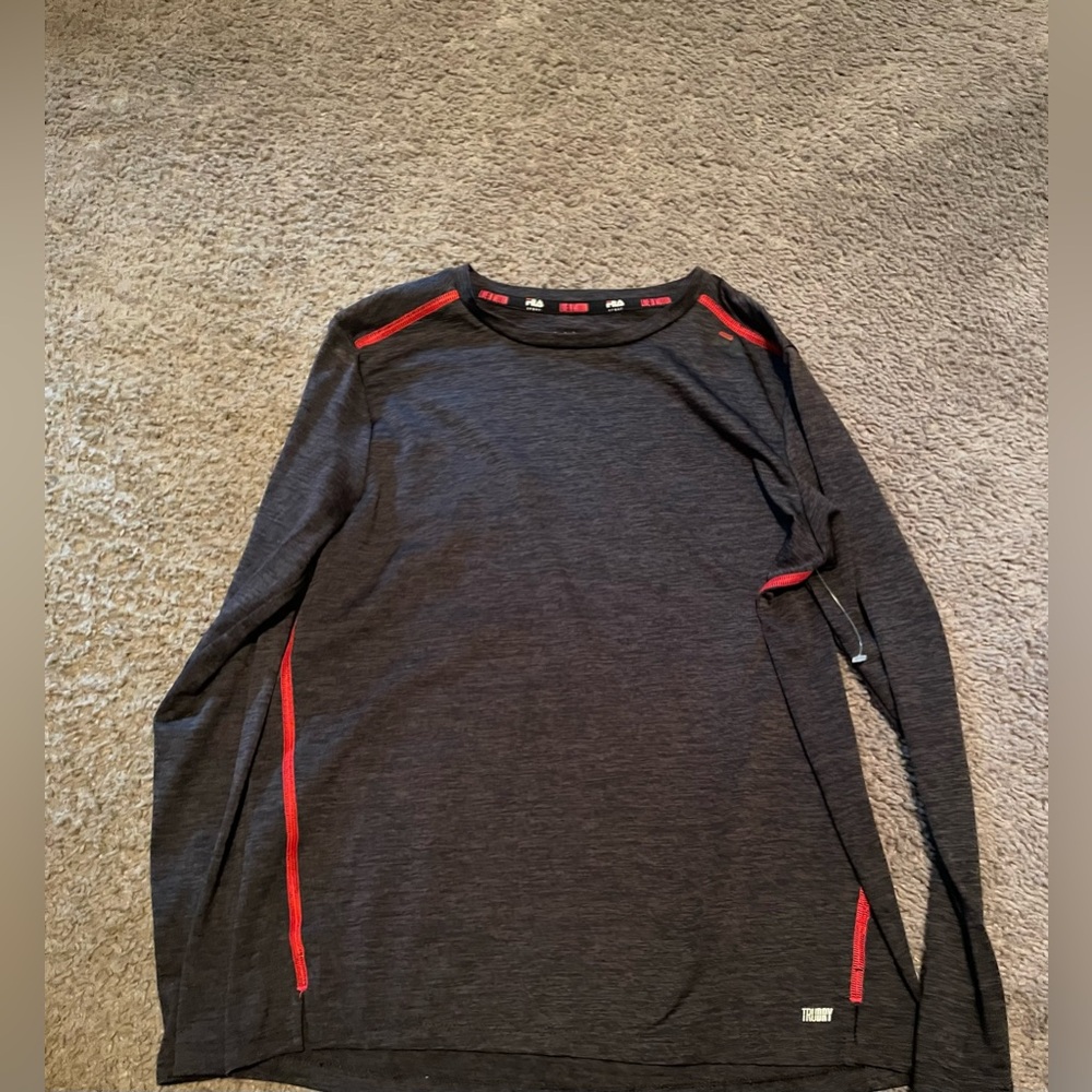 Boys Long Sleeve Performance Tee - Dark Gray with Red Trim